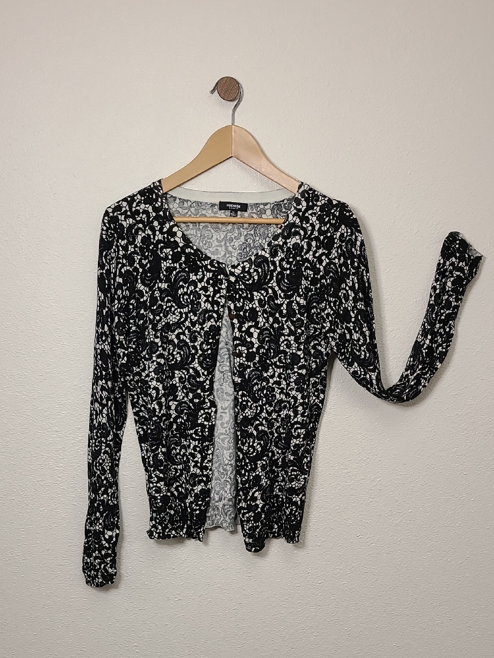 Premise Studio Black and White Lace-Pattern Cardigan